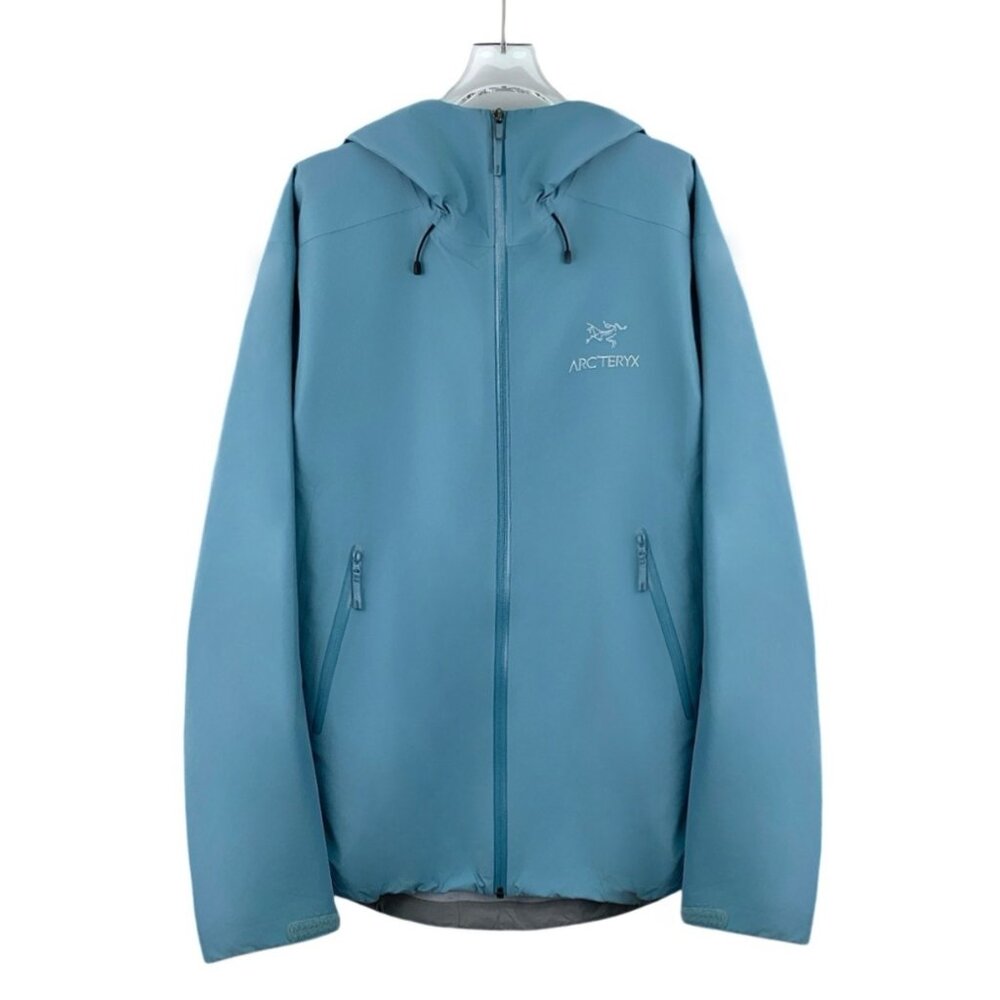 ARC’TERYX Beta LT Light Blue Logo Print Hooded Drawstring Zip-Up Jacket